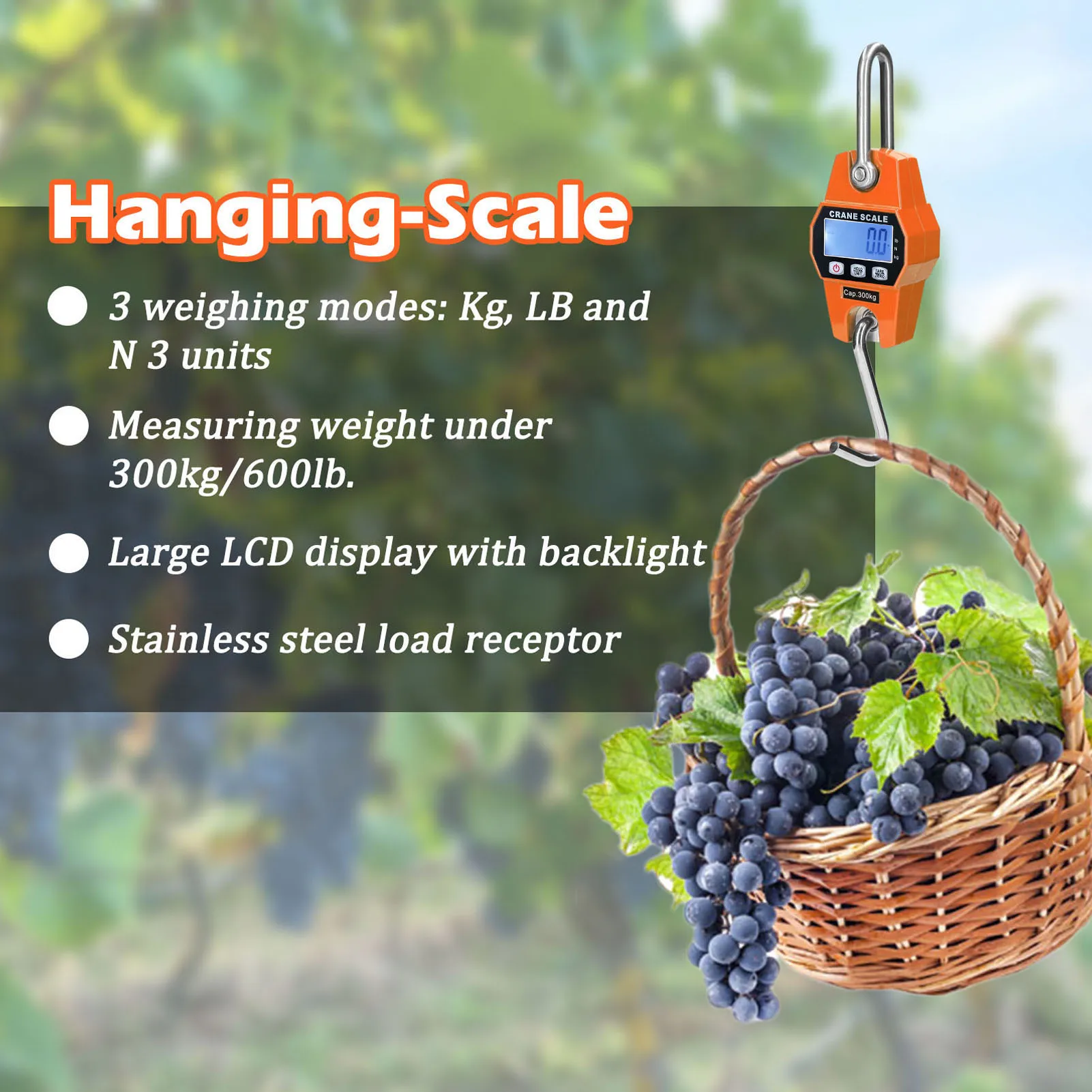 Mini LCD Digital Scale 300kg Portable Industrial Electronic Scale Heavy Duty Weight Hook Crane Hanging Scale Weighing Instrument