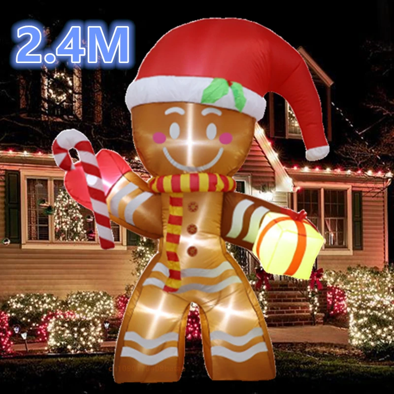 

2.4M inflatable Christmas gingerbread man, built-in LED lights, Christmas holiday gifts, indoor and outdoor decorative toys