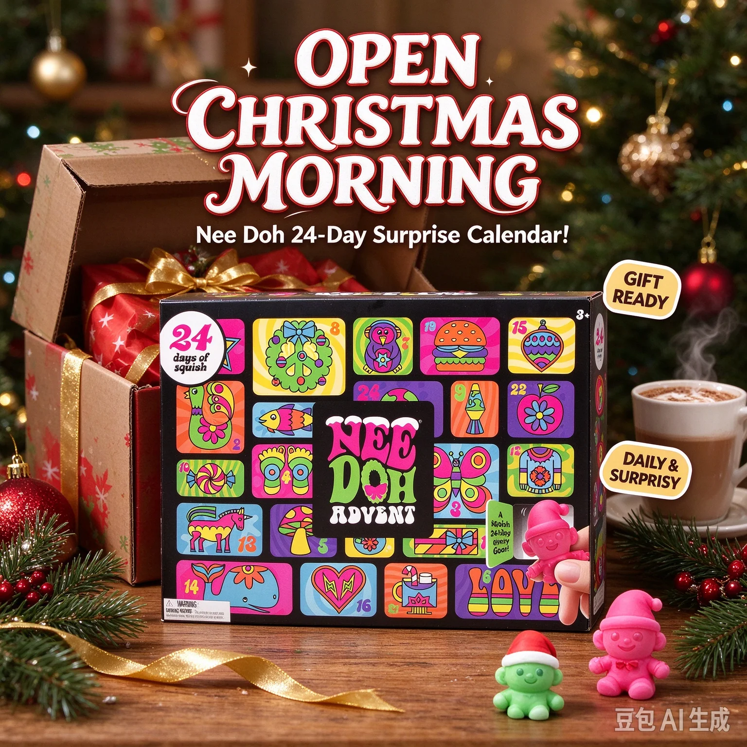 2026 NeeDoh Christmas Countdown Calendar 3D PVC Fidget Doll Advent Calendar Surprise Box Stress Relief Toy New Year Holiday Gift