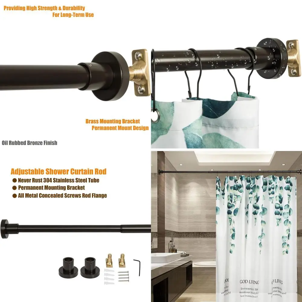 

Adjustable Heavy-Duty Expandable Shower Rod, 47-84 Inches, Permanent Mount, Rust-Resistant Stainless Steel, Oil Rubbed Bronze Fi