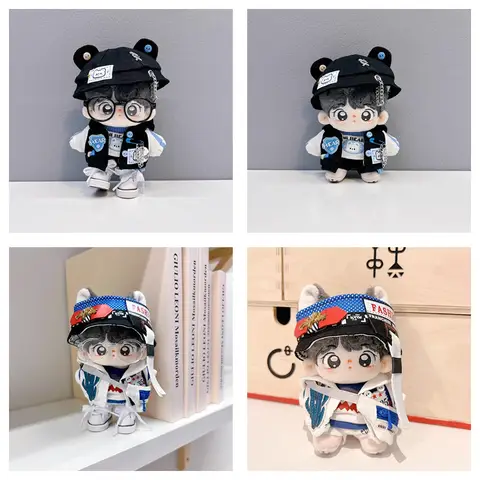 Black Hoodie Set for 10CM Cotton Stuffed Doll Cool Vest Clothing with Messenger Bag DIY Doll Clothes Accessories