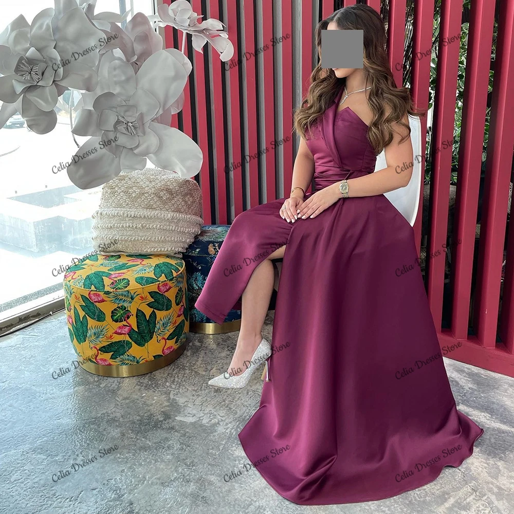 Robe de Soirée Formelle en Satin, Tenue de Bal Droite, Plissée, Longueur de Rincage, Arabie Saoudite, pour Occasions Spéciales, Personnalisée