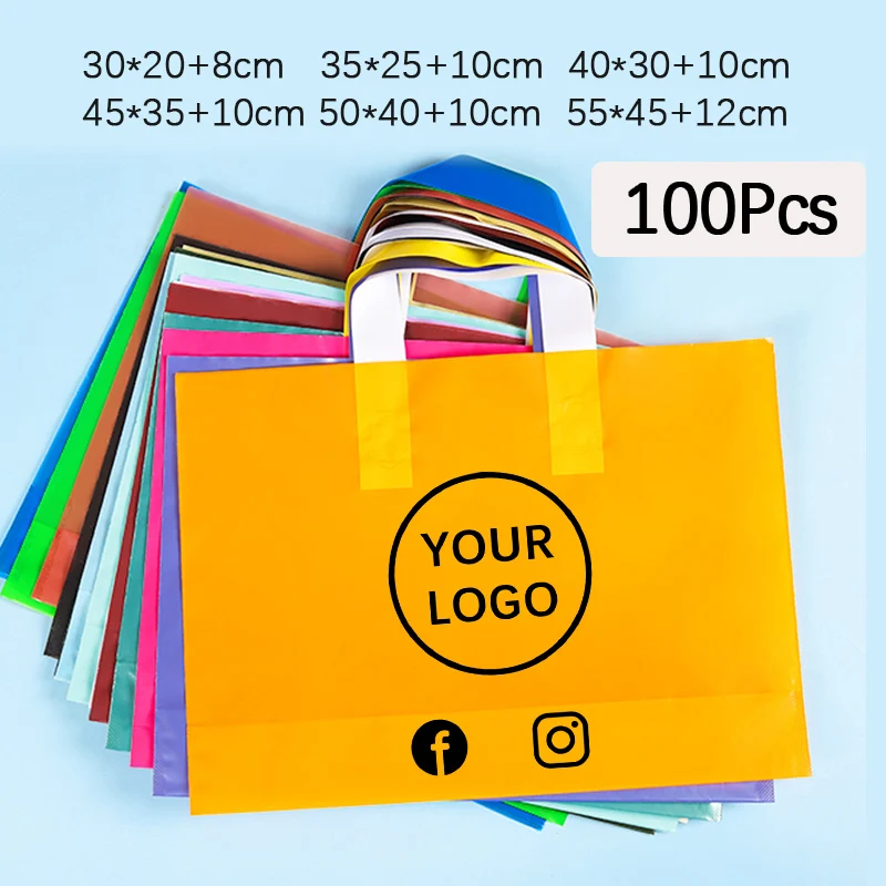 

Custom Logo Packaging Supplies Handbags 100pcs Shopper Bag Plastic Transparent Clothes Storage Bags Packing Reusable Shopping