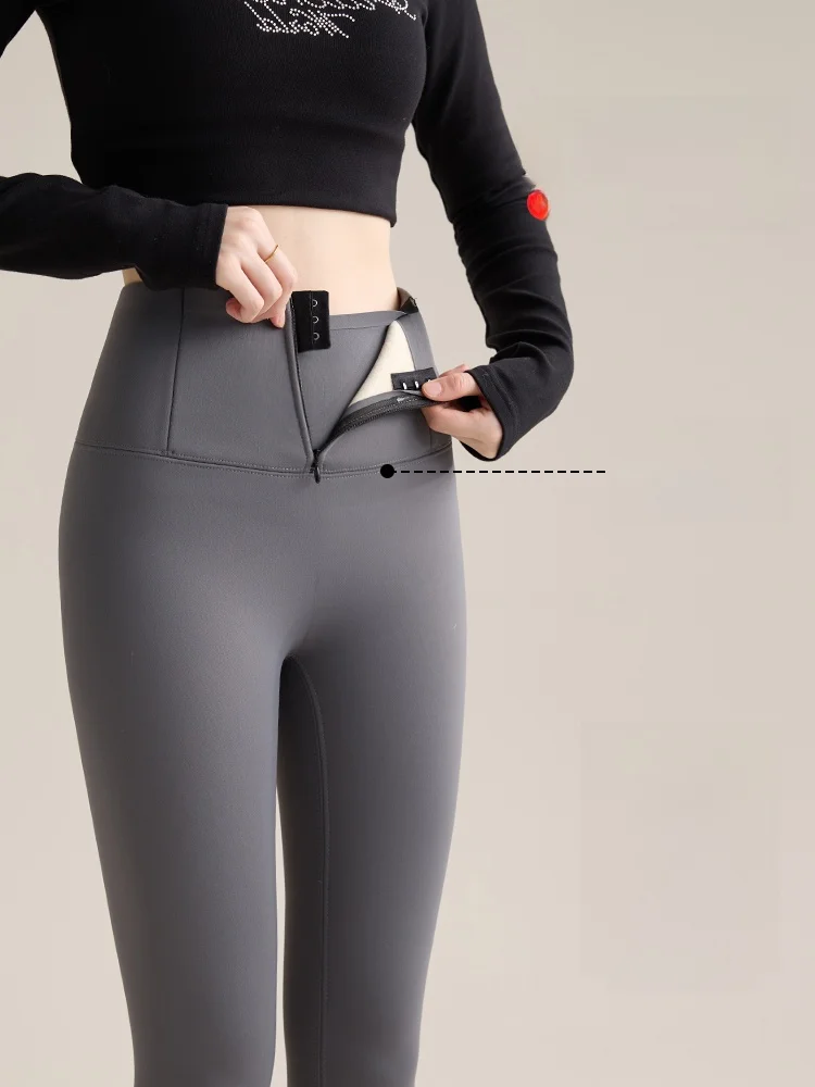 

Thiened Fce arkskin Брюки для йоги Длинные брюки с высокой талией Теплая верхняя одежда Зимняя новая женская невидимая молния на молнии...