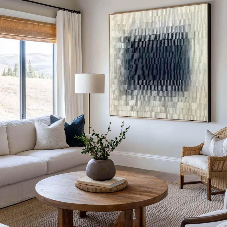 Wabi-Sabi Textured Painting Neutral Abstract Wall Art In Beige And Blue Minimalist Hand-Painted Canvas For Modern Home Decor