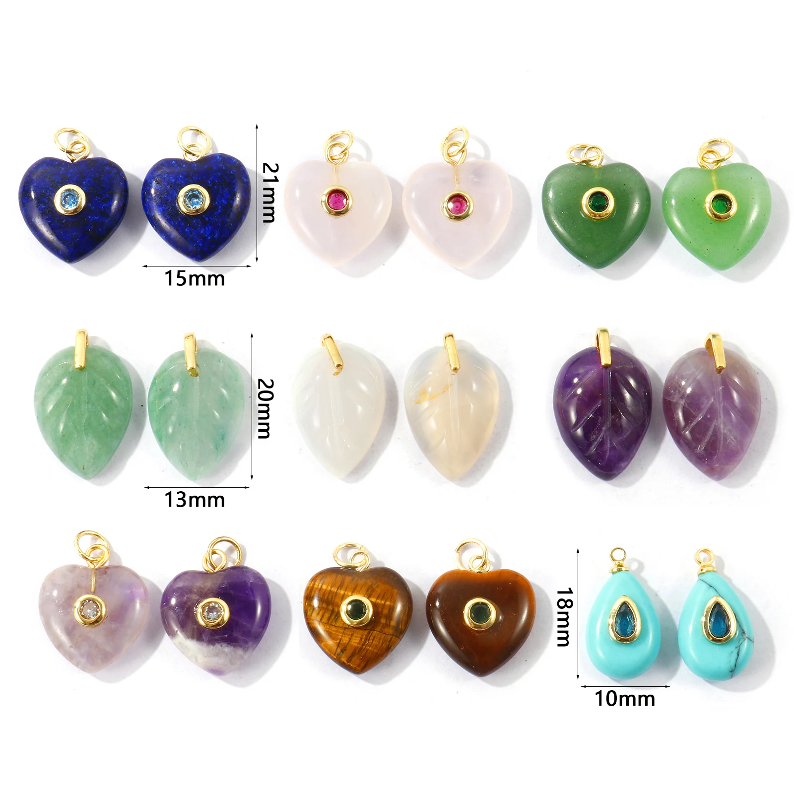 1pc Multicolor Heart Leaf Natural Stone Pendnat 18K Gold Plated Brass Charms For Women DIY Necklace Bracelet Jewelry Findings