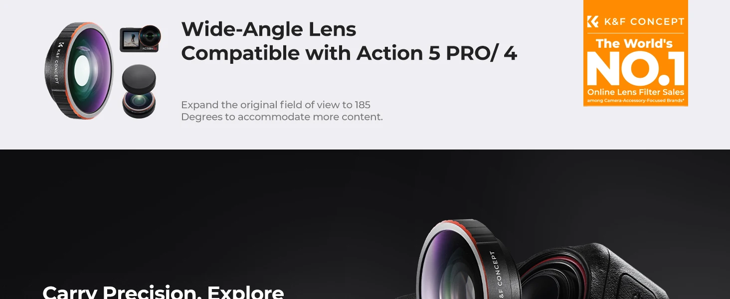 K&F CONCEPT Weitwinkelobjektiv für DJI Osmo Action 5 Pro 4 3 Aufschraubbar 185° Erweiterter Blickwinkel Mehrfachbeschichtetes op – Detail 1