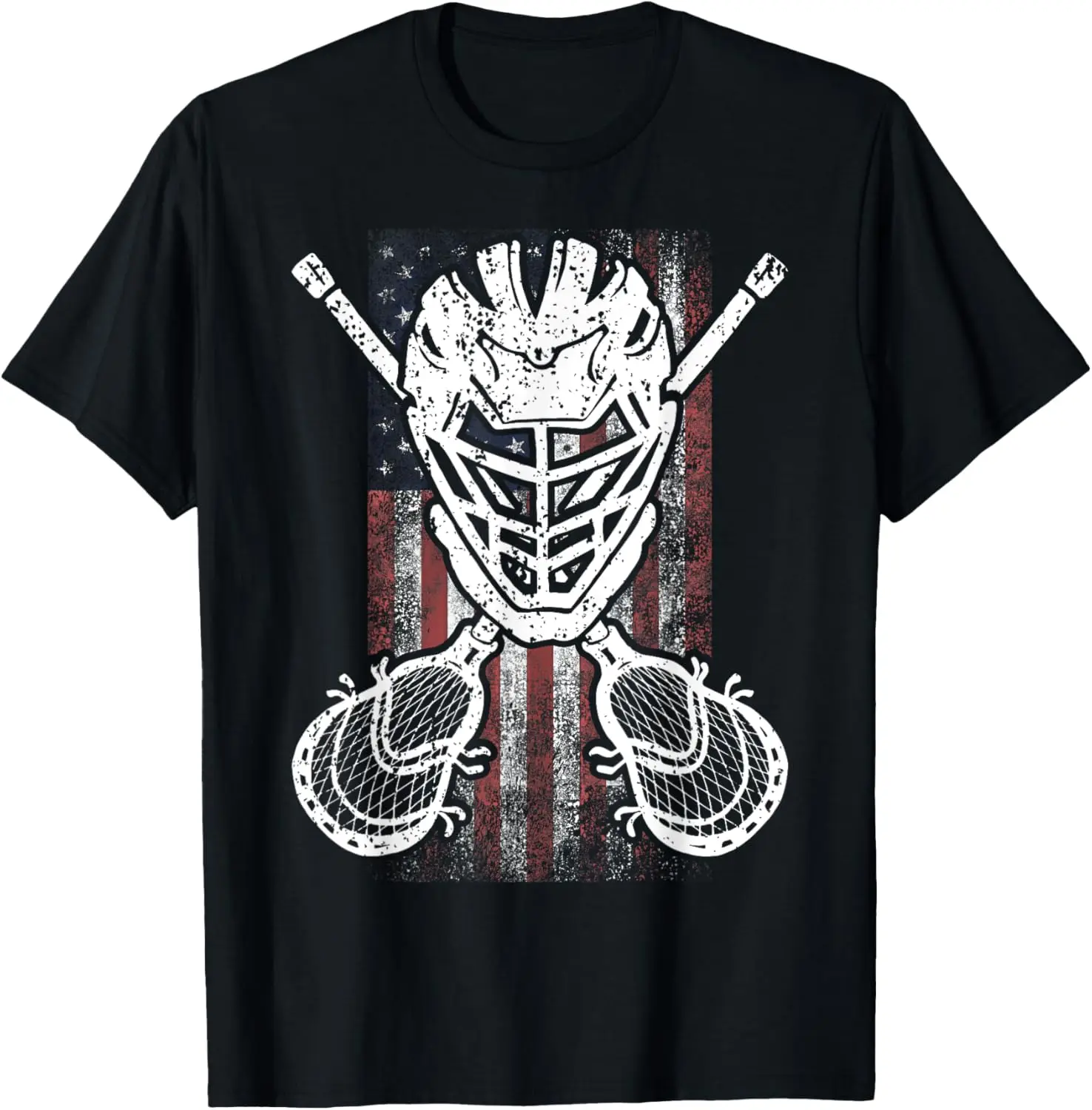 

Забавная подарочная футболка Lacrosse с американским флагом и шлемом