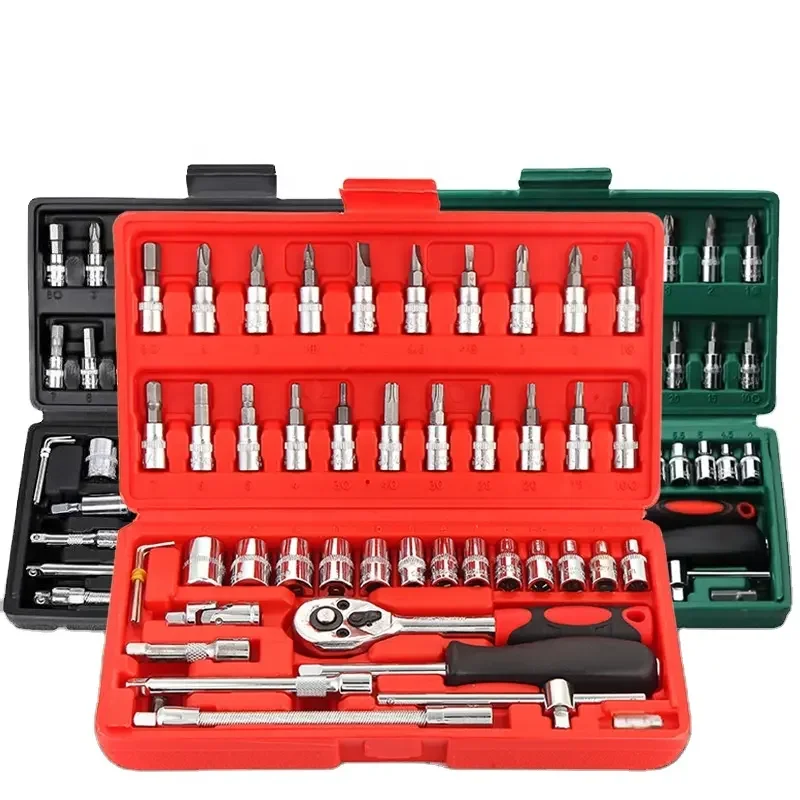 46pcs Manual Machine Auto Repair Combination Socket sets Hand Impact Spanner 1/4