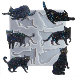 Q0KE-Molde resina con colgante gato para llavero, pendiente, amuleto, molde fundición epoxi Animal