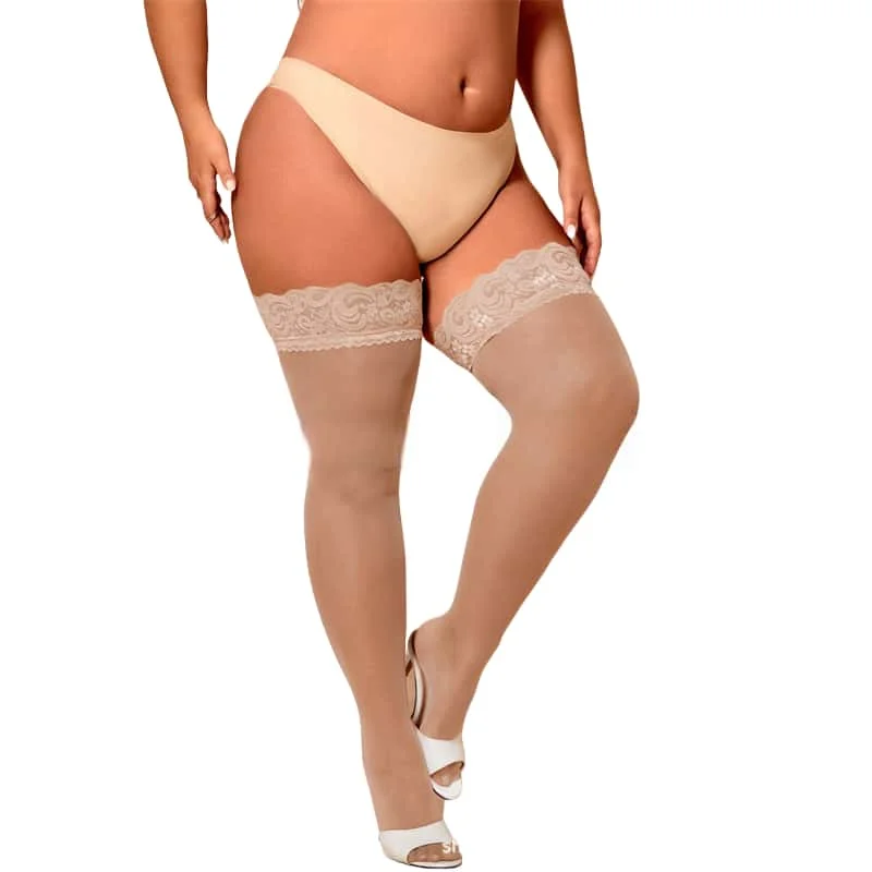 Sexy schwarze Spitze Top Silikon rutschfeste Netzstrümpfe für übergroße Frauen Plus große Größe über Knie Oberschenkel hohe lange Socken XXXXL