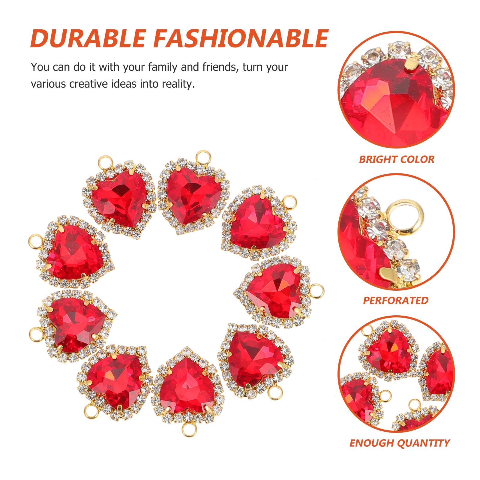

10Pcs Semi Finished Heart Charms Crystal Accent Strong Durability for Jewelry Craft Making Pendant Keyring Bag Decoration DIY