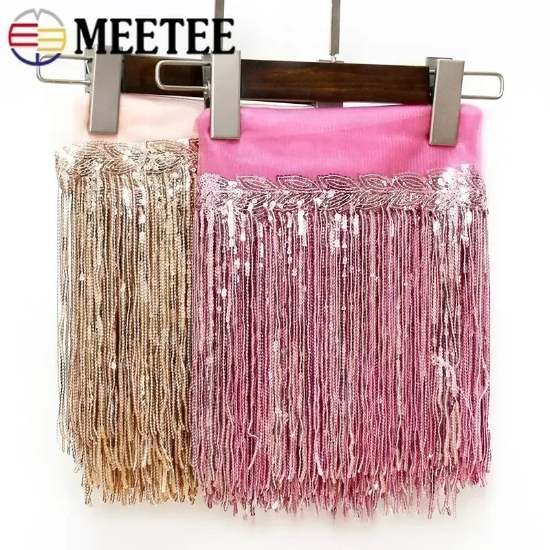 1/2/3Yards Meetee 20cm Sequin Fringe Tassel Lace Trim Glitter Ribbon DIY Dance Performance Clothing Decoration Sewing Material