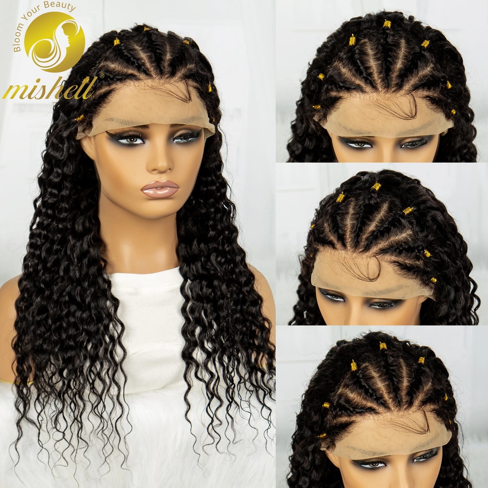 Deep Wave 28 30 Inch Human Hair Wigs with Braids 13x4 Transparent Lace Frontal Curly Wigs PrePlucked Remy for Women 180% Density