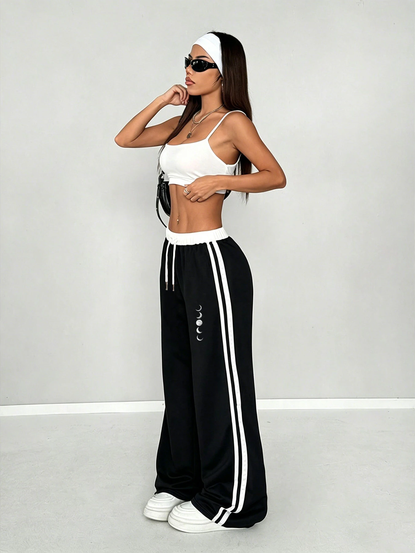 캐주얼 쿨 롱 팬츠, 문페이즈 라인 프린트 사이드 스트 - Summer Clothing Online Shopping 리뷰 및 가격