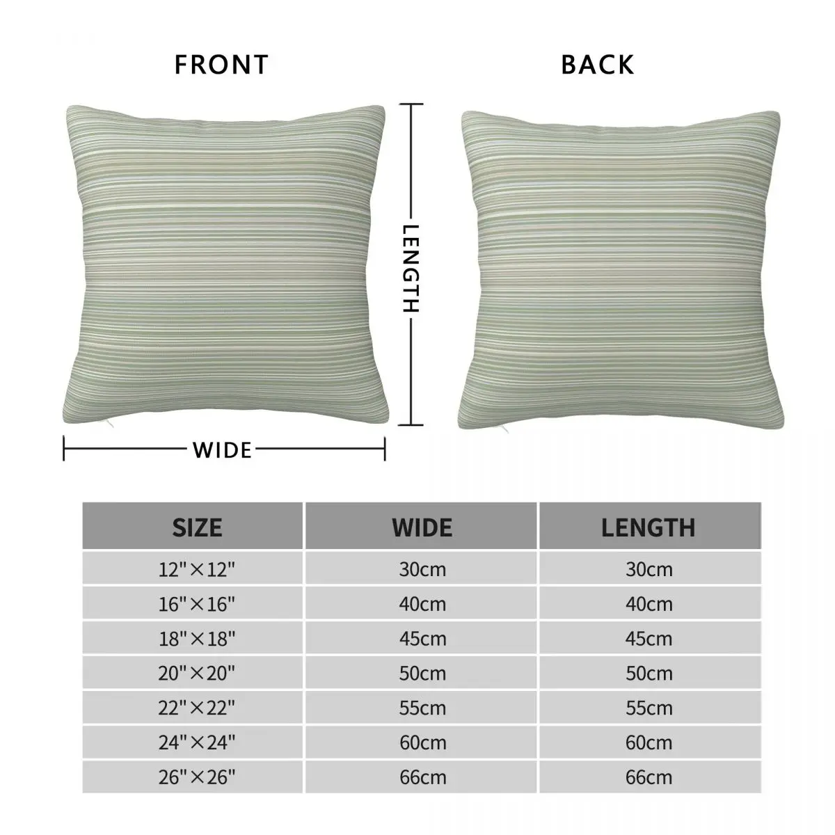 Fine Stripes Sage Green Striped Square Pillowcase Polyester Linen Velvet Printed Zip Decorative Car Cushion Cover Wholesale 18