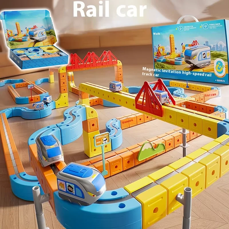 Coche magnético STEM Racing Car Rail Track Set Montessori tren motorizado y laberinto de gravedad juguete para niños regalo de Navidad