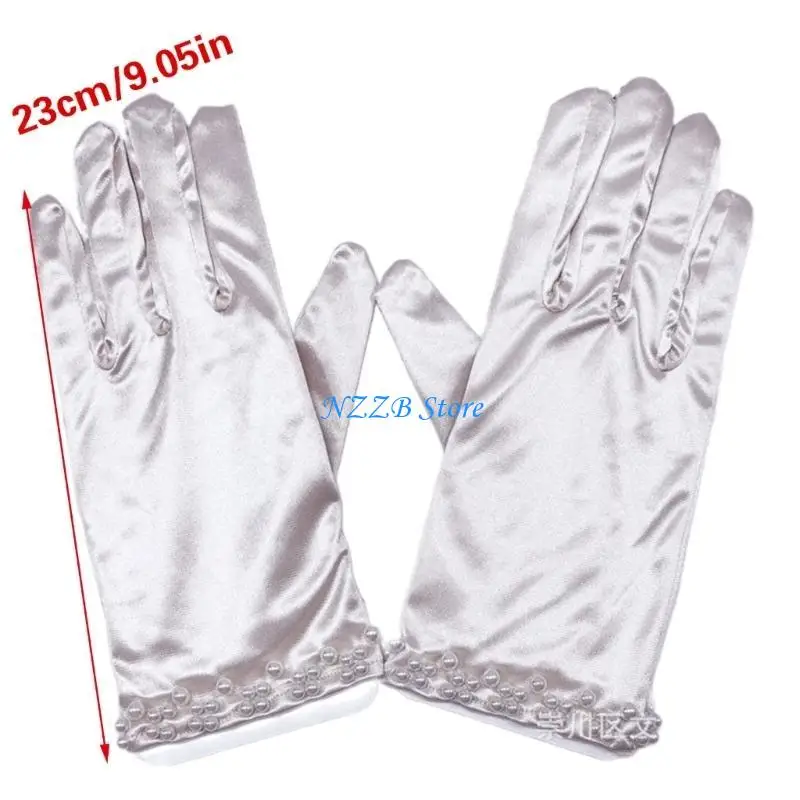 T21F قفازات حريرية بلون خالص للسهرة، قفازات قصيرة بطول المعصم #6