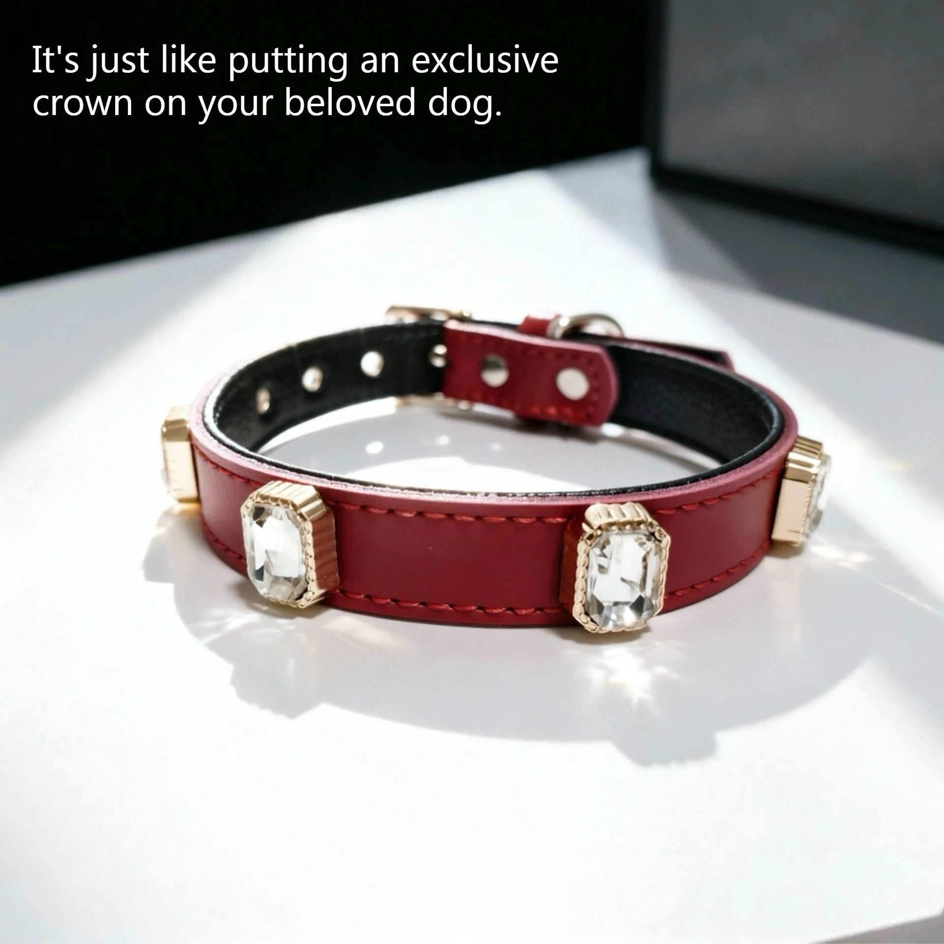 Gemstone Style，First Layer Cowhide Pet Collar Genuine Leather Dog Collar Adjustable Durable Neck Collar For Dogs Cats