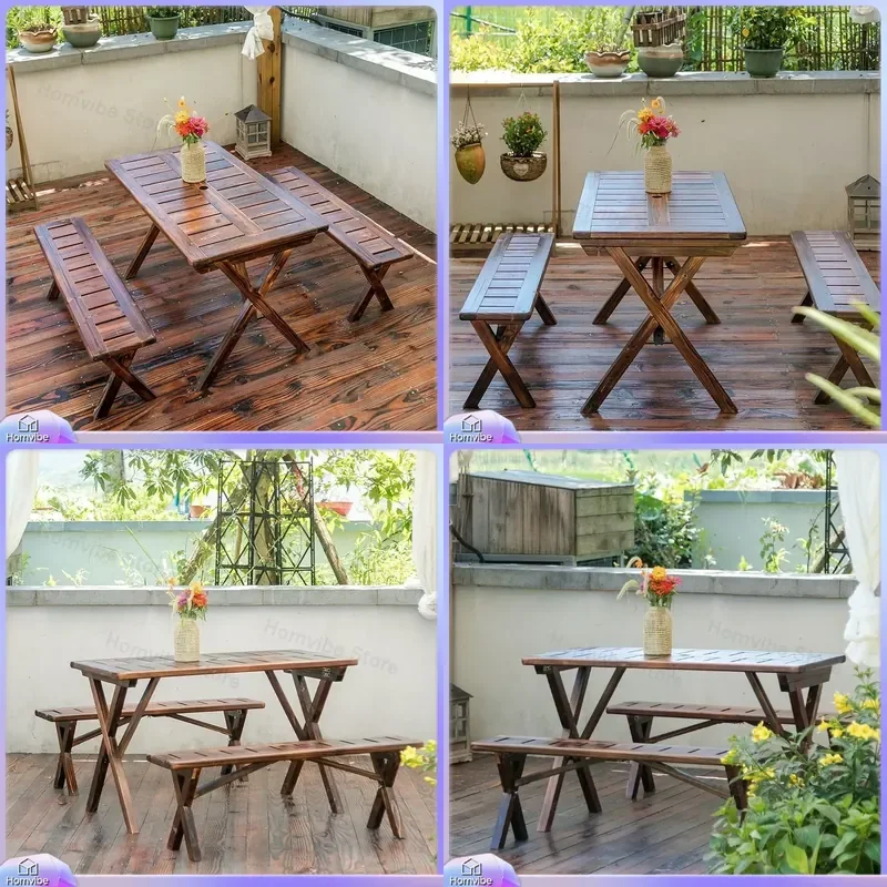 Solid Wood Outdoor Patio Furniture Set Folding Garden Table and Chairs for Balcony Terrace Villa Courtyard Lawn Preservative