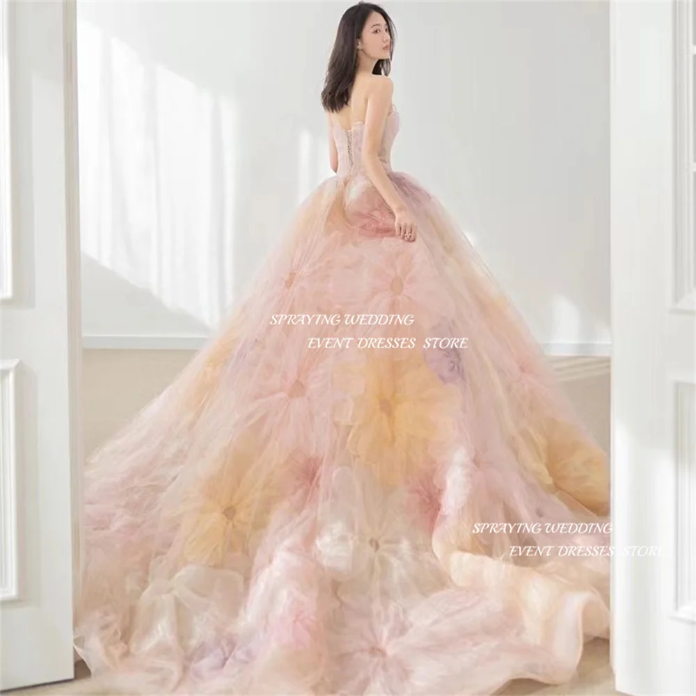 SPRAYING Colorful Wedding Dresses Korea Photo Shoot Gorgeous Corset Bridal Gown Strapless A-line Chapel Train Ball Gown Lace-up