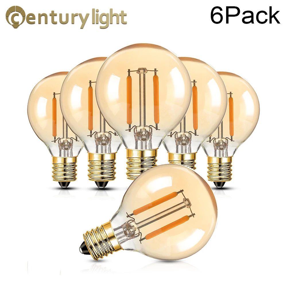 

6PCS Vintage Globe Led Replacement Bulbs G40 1.5W Equal to 15Watt Incandescent Lamp E14 2200K Dimmable Edison Led Filament Bulbs