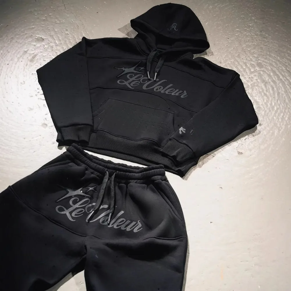 

2025 New Vintage Printed Hoodie Men's High Street Design Casual Sports Suit, Loose and Versatile Casual Pants