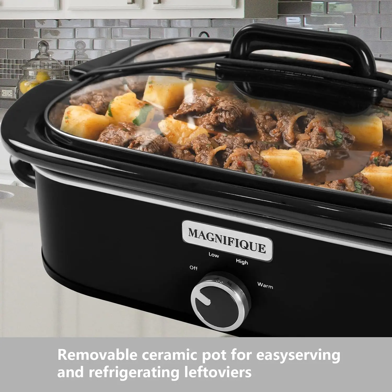 4-Quart Slow Cooker with Casserole Manual Warm Setting - Perfect Kitchen Small Appliance for Family Dinners, Dishwasher Safe Cro