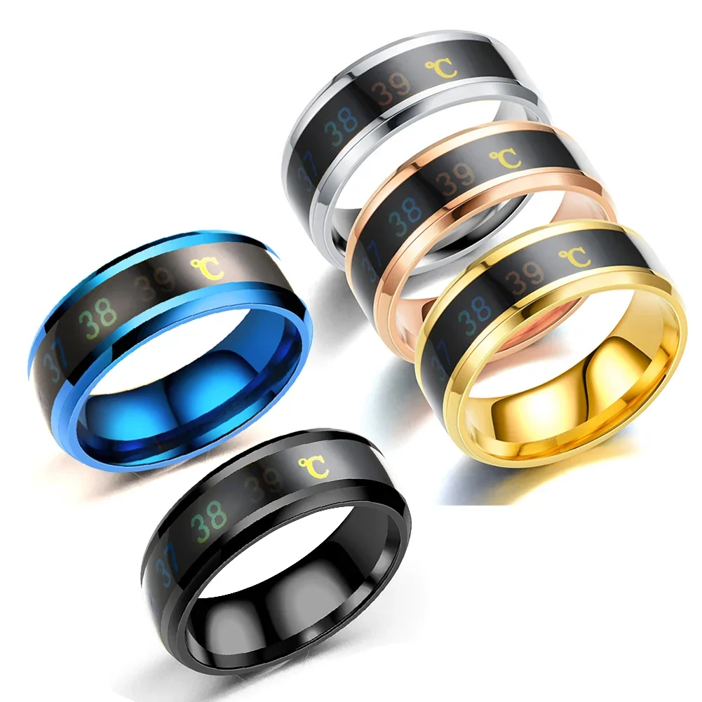 Stainless Steel Ring Smart Sensor Body Temperature Ring Temperature Test Finger Rings Women Man Couple Band Wedding