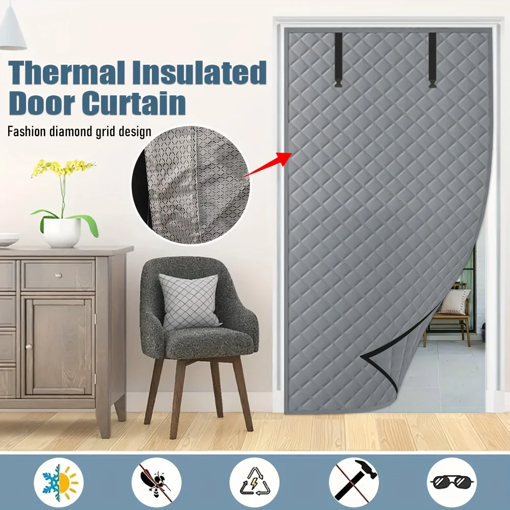 Heavy Duty Thermal Door Curtain Roll Up Storage Design Windproof Insulated Brown Polyester Living Bedroom Privacy