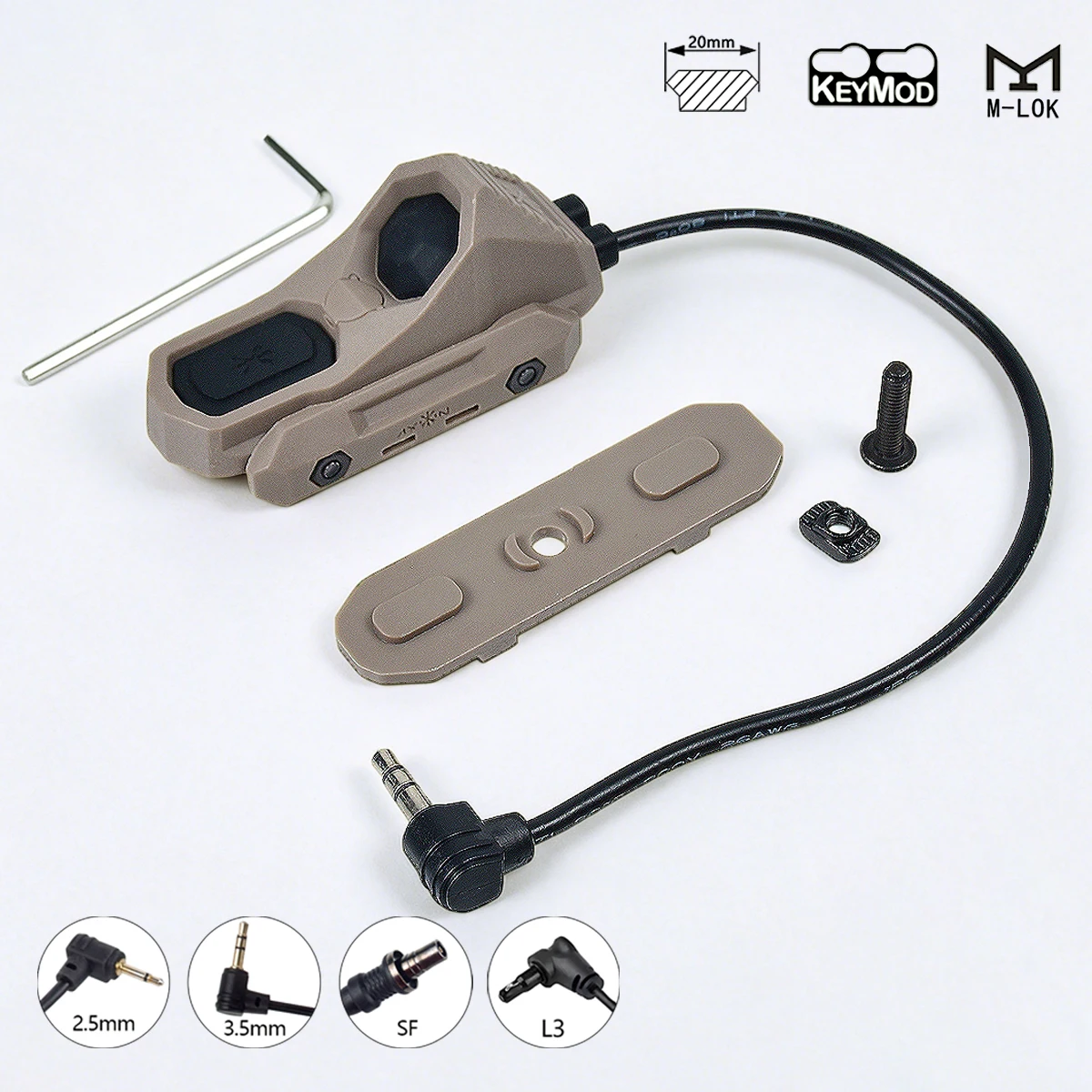 Interruptor de Presión Remoto de Doble Función AXON 2.5/3.5mm SF L3 para Linterna Surefire M300 M600 PEQ DABL Compatible con Keymod MLOK de 20mm