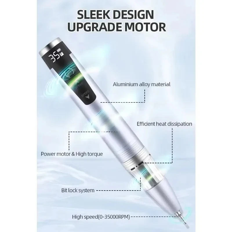 Portable 15W Brushless Motor Wireless 35000RPM Nail Drill Pen Handle Machine - Portable Polishing Tool
