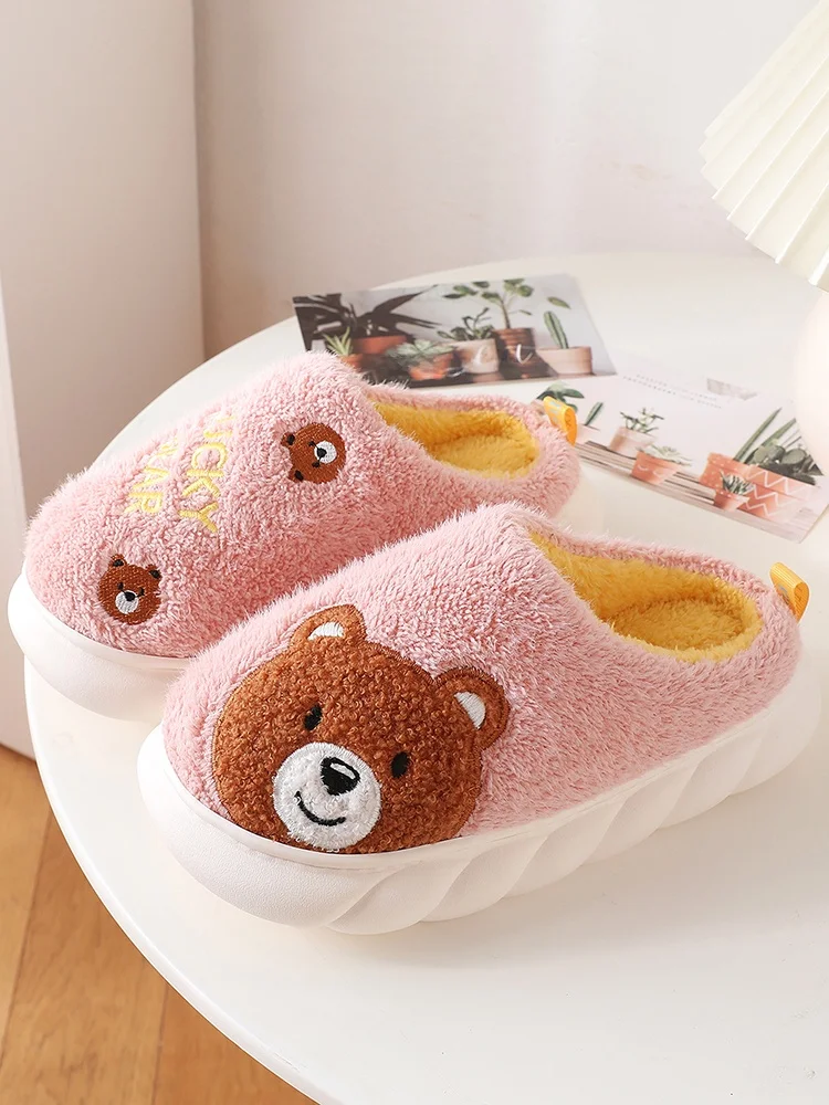 

Cute Cotton Slippers Winter Home Use Anti-Slip Thi Bot Warm Fur Slippers for Men And Women Couples Indoor Home Slippers