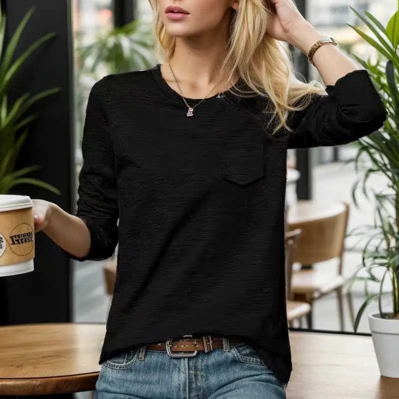 2023 New Autumn O Neck 30% Cotton T Shirt Woman Fashion Long Sleeve Shirt Women\'s T-shirt Loose European Style Women Shirts