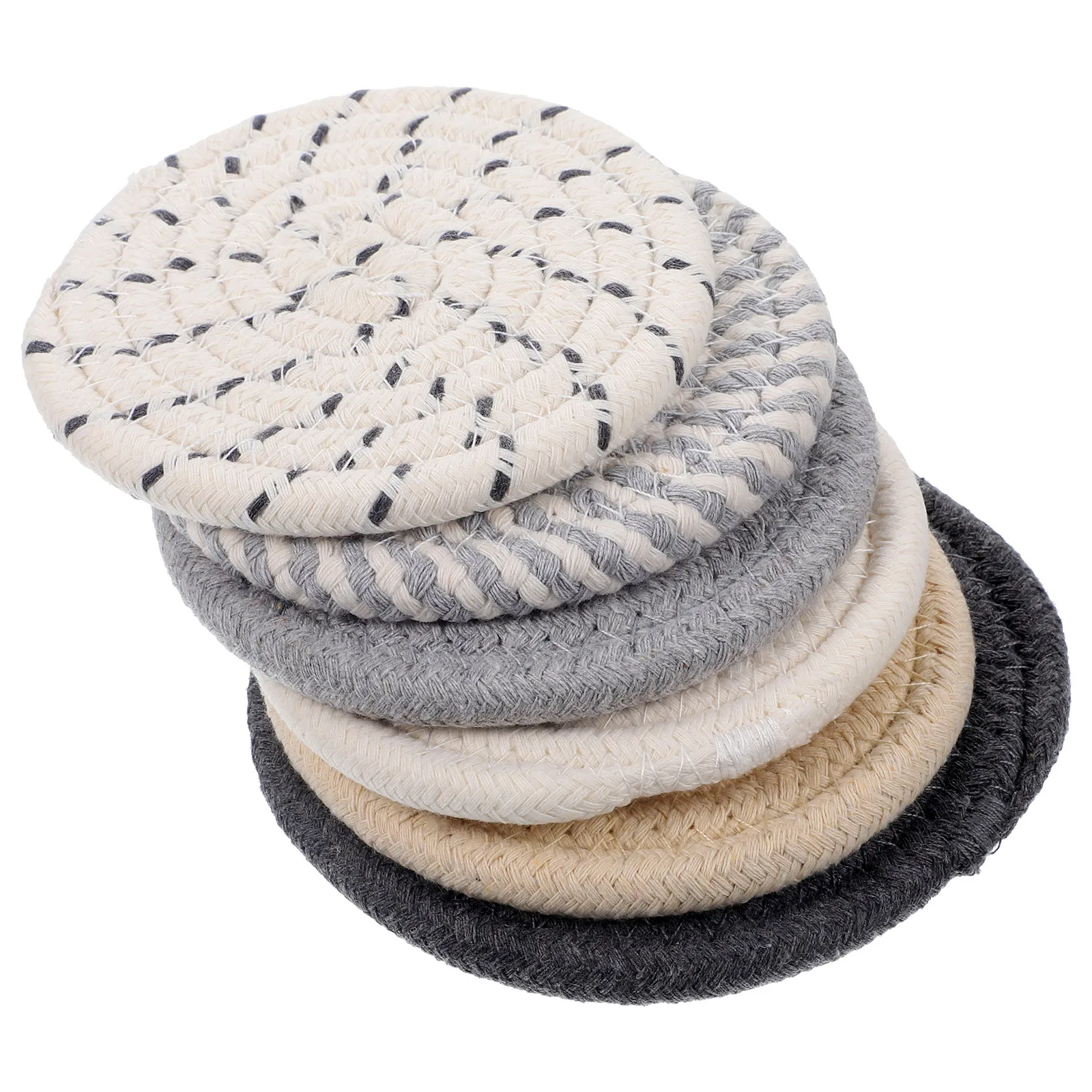 

6pcs Coasters Set 11cm Round Heat Insulation Pads Woven Cotton Coasters for Coffee Table Drinks Home Kitchen Decor