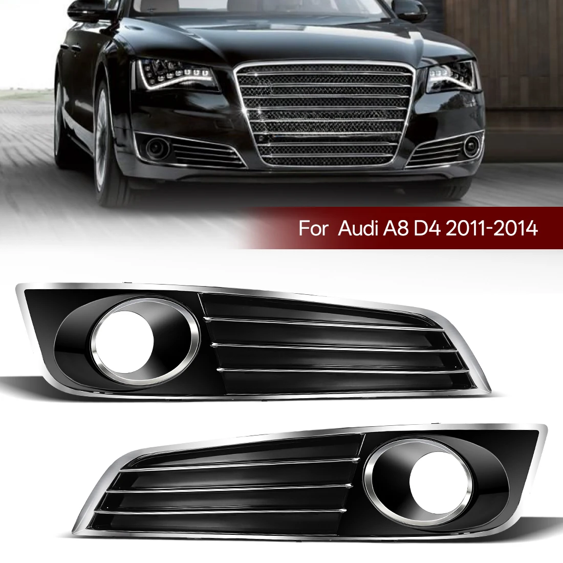 Fog Lamp Grille Cover Frame For Audi A8 D4 Quattro 2010-2013 Front Bumper Foglight Grille 4H0807679E 4H0807680E Fog Lamp Bezel