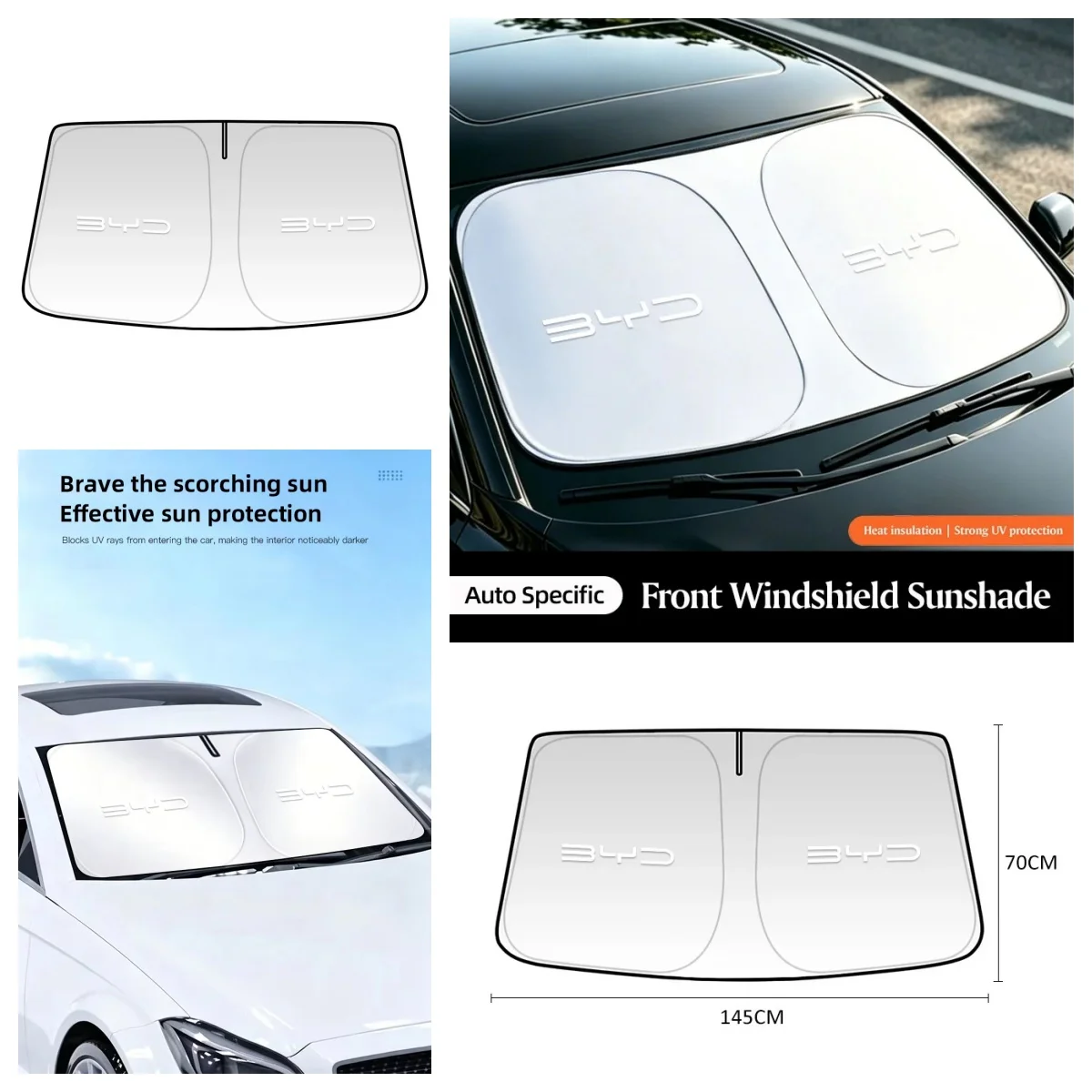 Car Windshield Sun Shade For BYD Atto3 Seal Han Tang Dolphin Song Yuan BYD Logo UV‑Protection Foldable Heat Insulation Interior