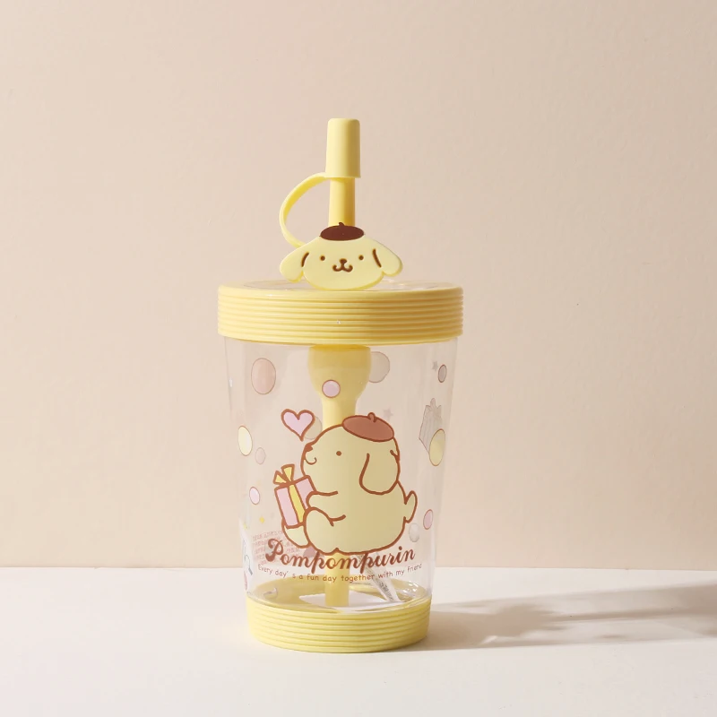 Miniso Genuine Sanrio Série de Personagens, Copo Acompanhante Colorido, Cinnamoroll Straw Cup, Kuromi Cartoon, Copo De Água Bonito, Presente Infantil