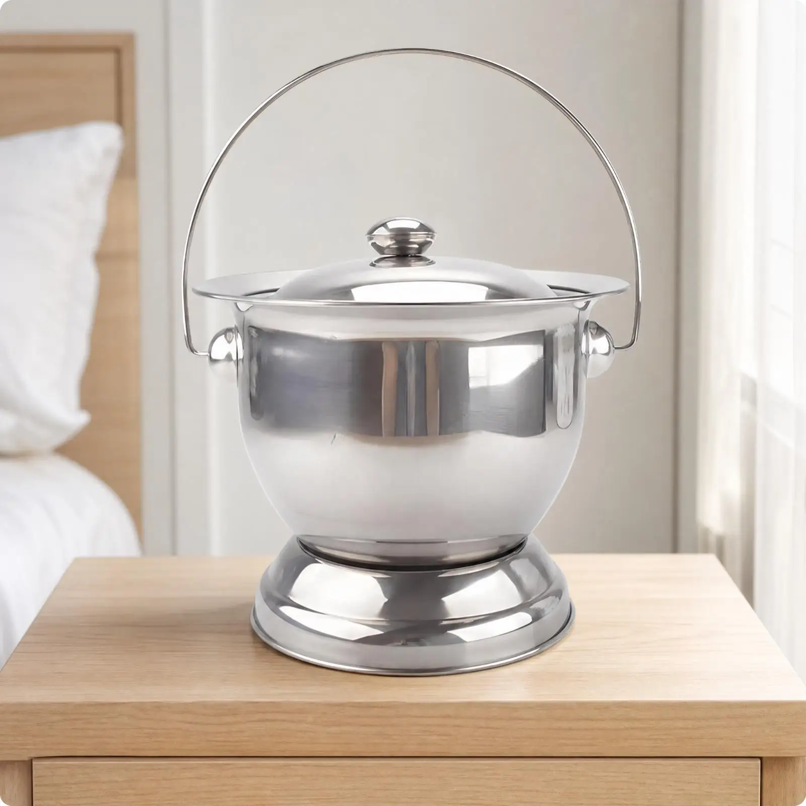 Stainless Steel Bedside Commode Portable Toilet with Lid and Handle for Seniors Adults Disabled Use