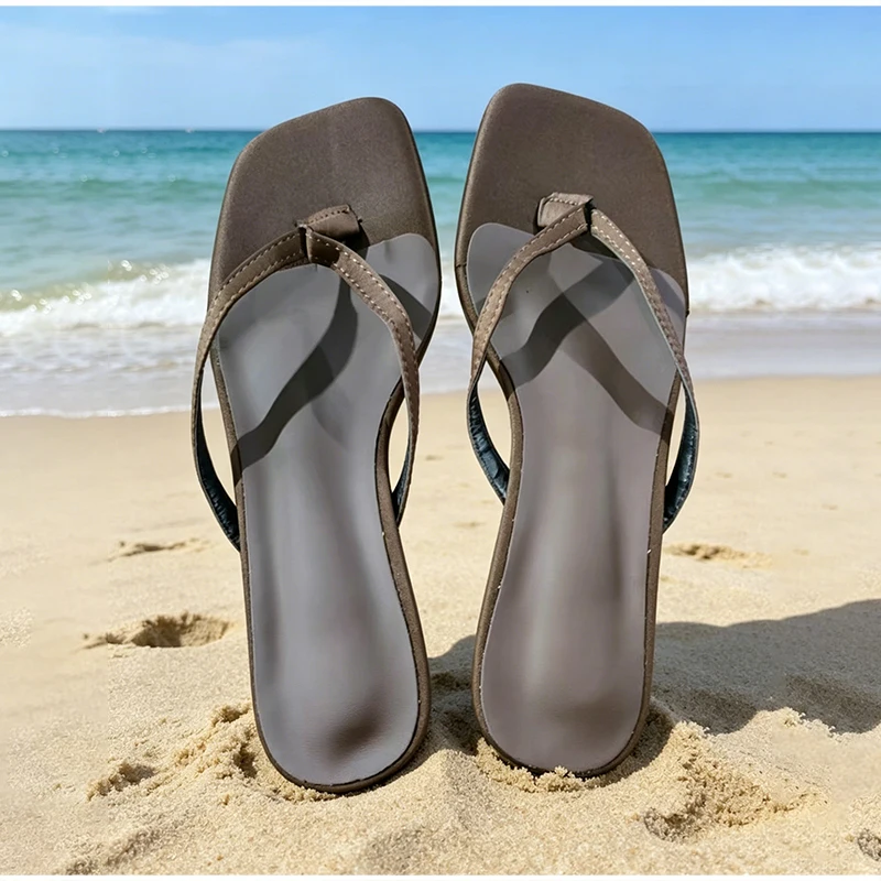 Quadratische Zehenpartie, Krokodilprägung, mittelhoher Absatz, Thong-Sandalen, Damen-Strand-Flip-Flops, ultraweiche Urlaubssandalen, leichtgewichtig – Detail 3