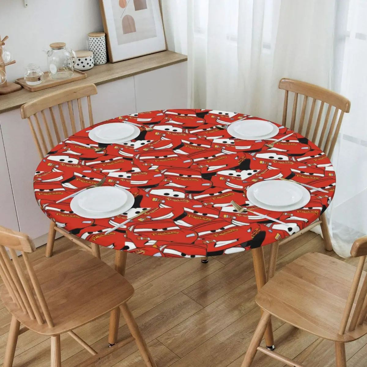 Custom Round Lightning McQueen Collage Table Cloth Waterproof Tablecloth 45