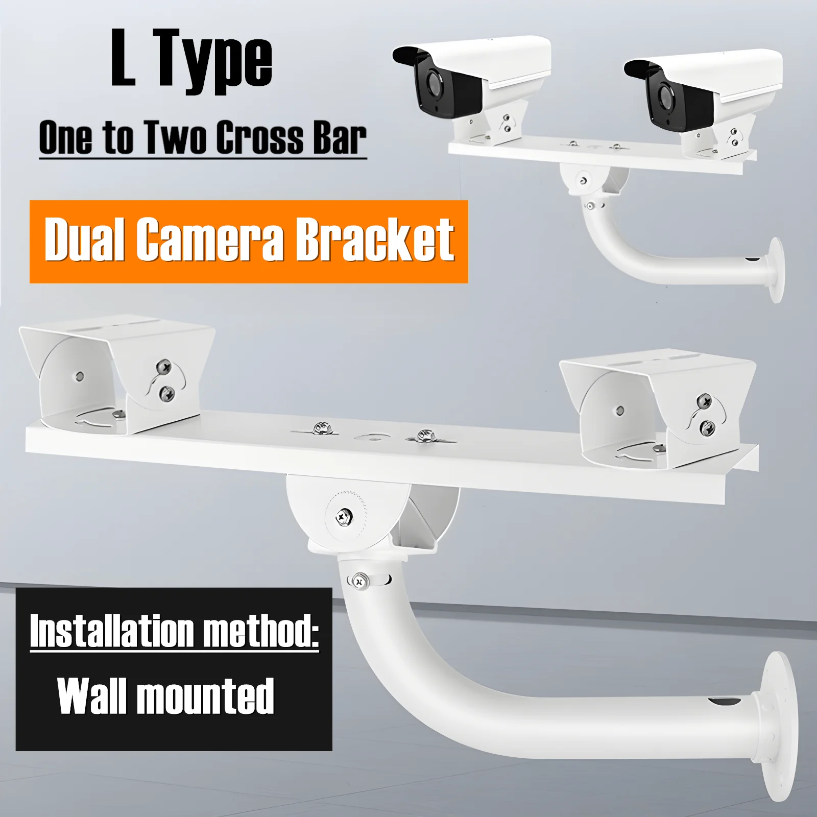 CCTV Security Double Camera Mount Holder, 1-to-2 Horizontal Cross Bar 360 Degree Adjustable Duckbill Dual Camera Mount Bracket