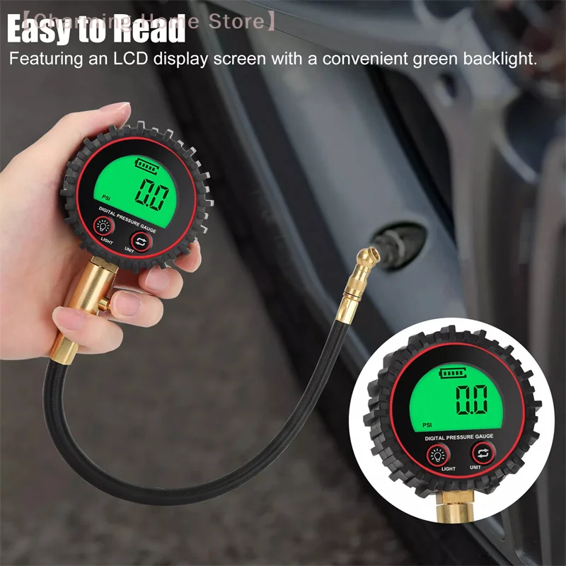 

【M】Digital Display Tire Air Pressure Inflator Gauges LED Backlight Vehicle Tester Inflation Monitoring Manometros With Hose
