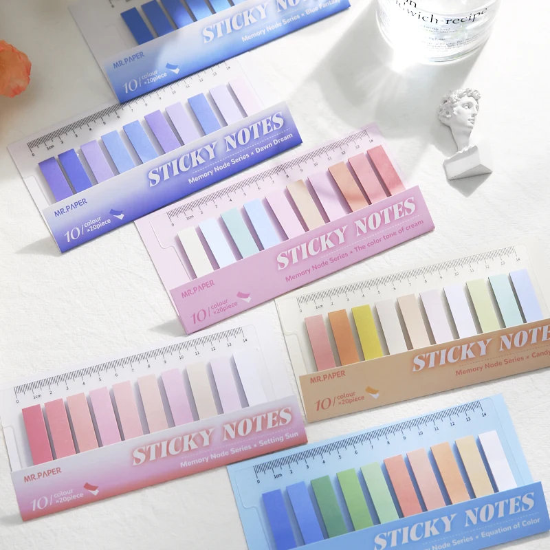 Juego de notas adhesivas de la serie Memory Node, Mini pegatinas de índice, Bloc de notas, etiqueta autoadhesiva, regla de 14cm A7601