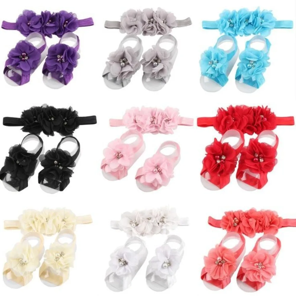 3Pcs/Set baby girl Foot headband Infant hair accessories band Flower Solid newborn Headwear children elastic hairband Toddlers