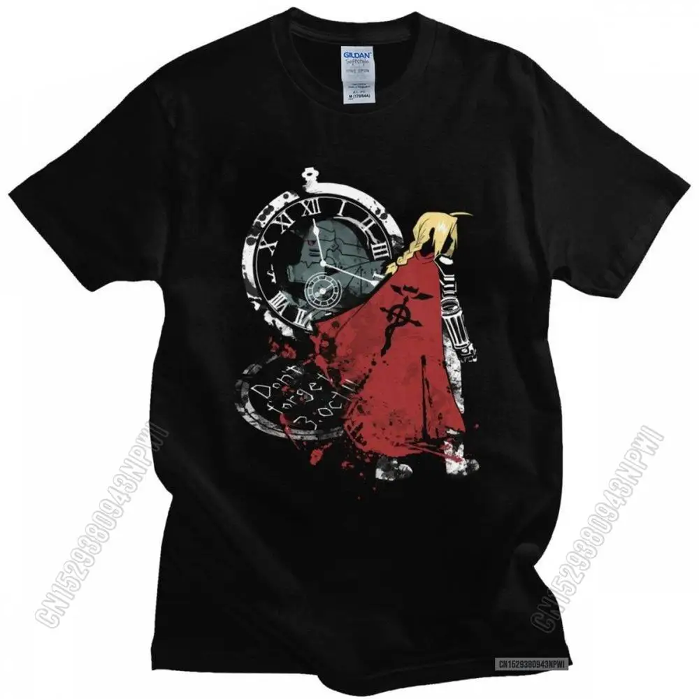 Fullmetal Alchemist T Shirt Men Pure Cotton Elric Edward Brotherhood Tshirt Anime Fma Tees O-Neck Manga T-Shirt Clothes