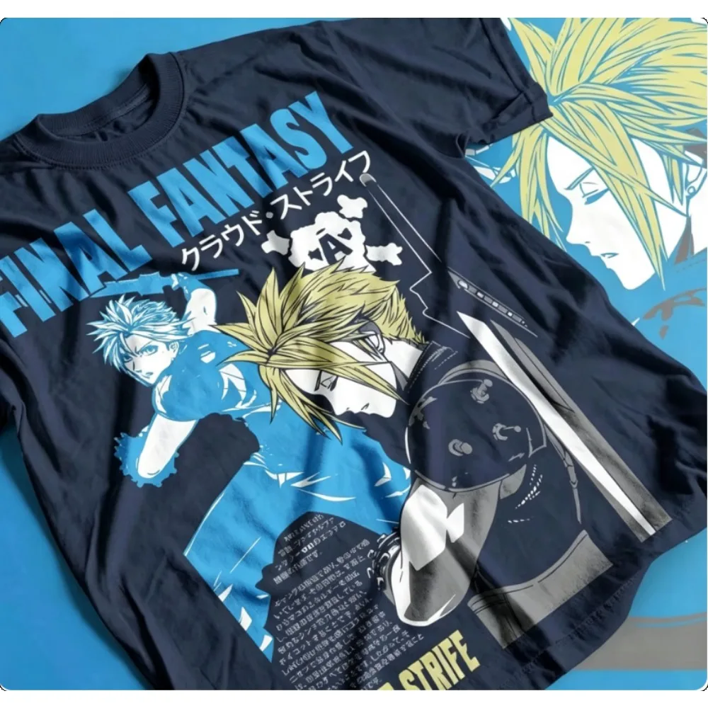 Final Fantasy VII Print Graphic Washed Cotton T‑shirt Unisex Oversized Trendy Loose Short Sleeve Harajuku Streetwear Casual Tops