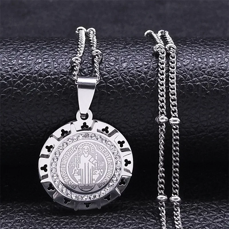 Vintage Stainless Steel Saint Benedict Cross Medal Pendants Religious Transportation Amulet Exorcism Necklace Jewelry Gift