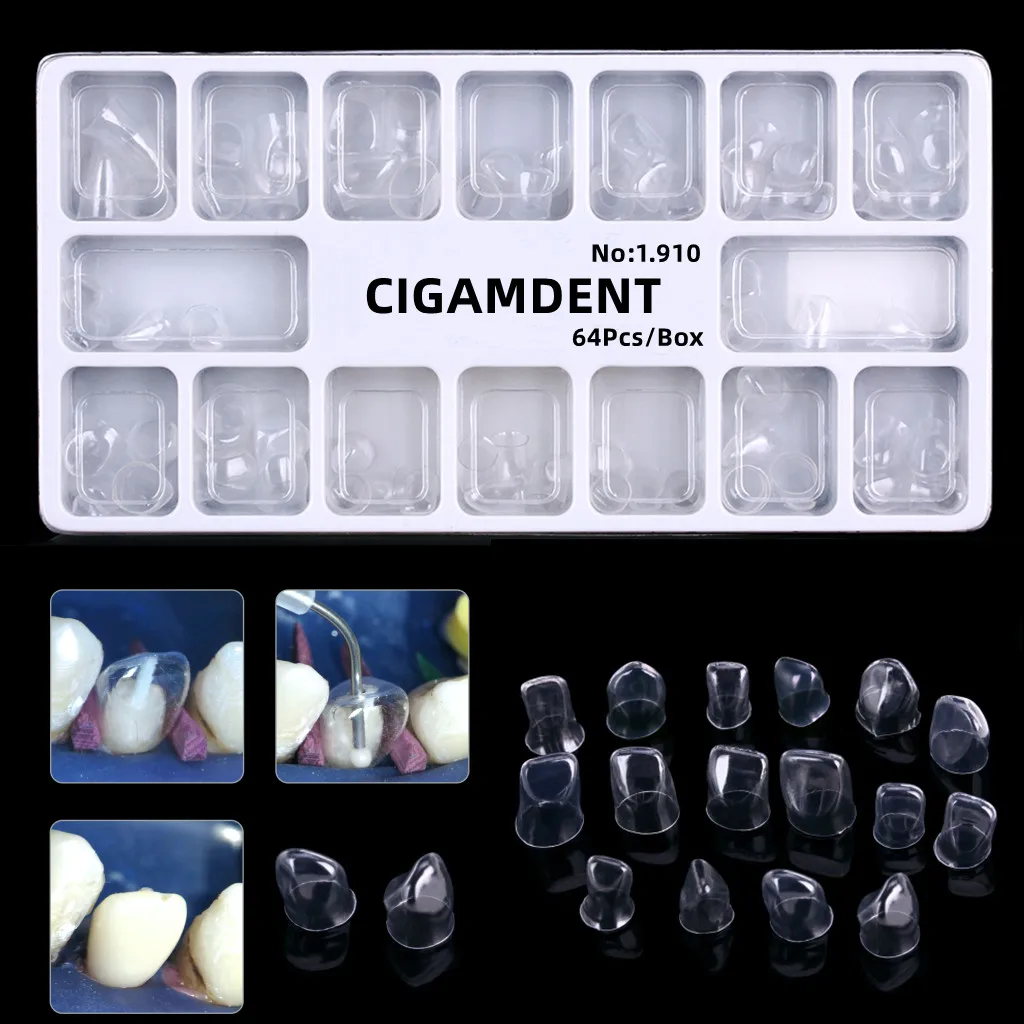 

64pcs Adults Dental Anterior Transparent Crowns Dentist Tools 1.910 Anterior Transparent Crowns Dentistry Matrix