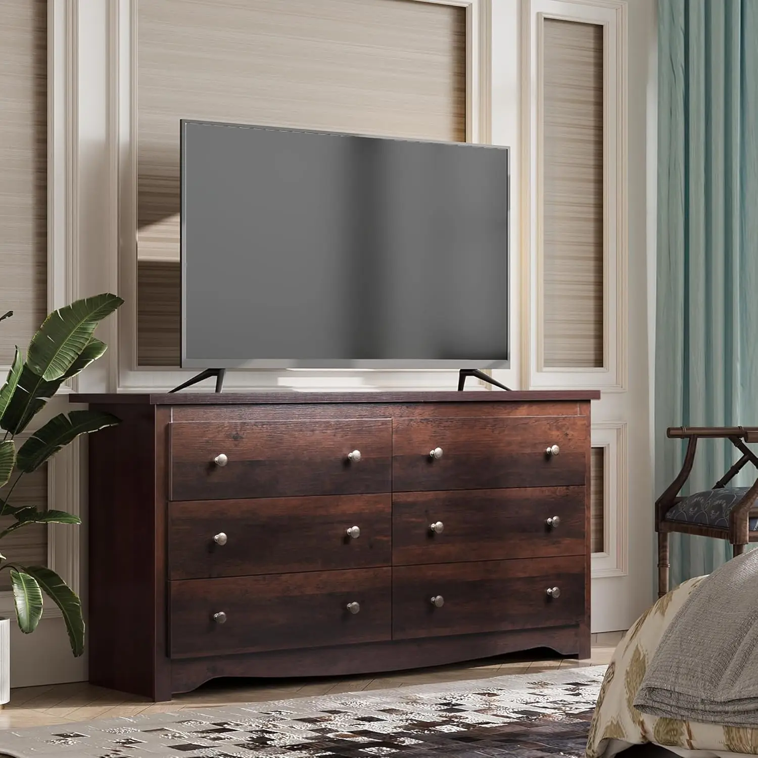 Wood Dresser with 6 Drawer, Wide Chest of Drawers for Bedroom, Long Nightstand with Drawers, Modern Large Storage Tower Unit image 2